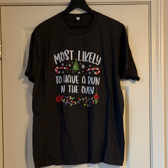Tops - Black Graphic T-Shirt with Festive Print